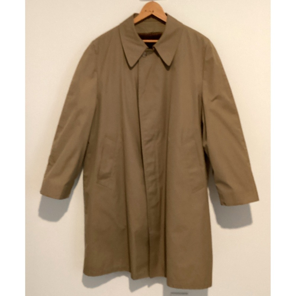 Vintage London Fog Trench Coat Men's 44 Long Brown‎ Lined USA Button Up Spy EUC